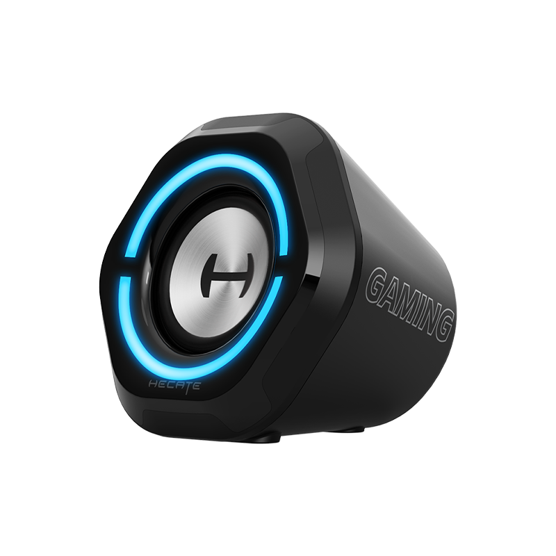 a g1000 gaming speaker with blue lighting on